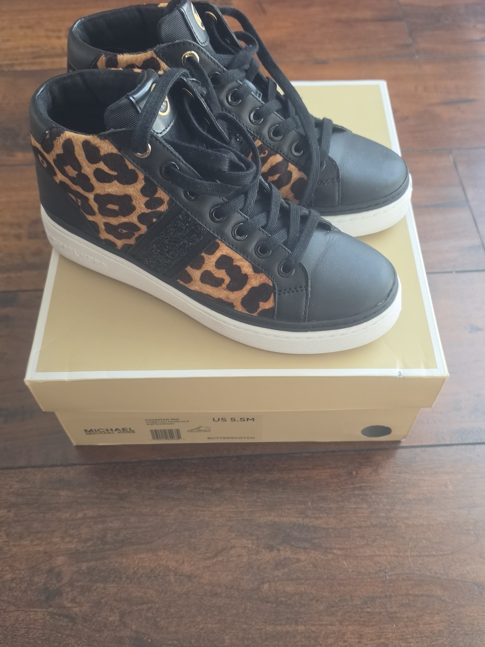 Michael Kors Black & Leopard High-Top Sneakers